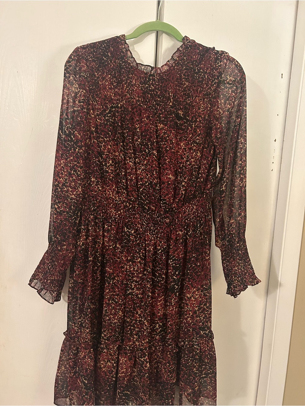 Burgundy Floral Long Sleeve Dress